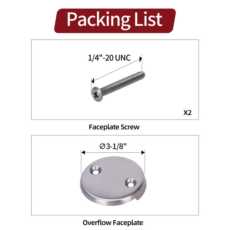 PRIMSOPH Two Hole Overflow Faceplate Tub Drain Trim Kit Conversion Kit Assembly Universal Fine Coarse Thread Replacement Brushed Nickel - Image 5